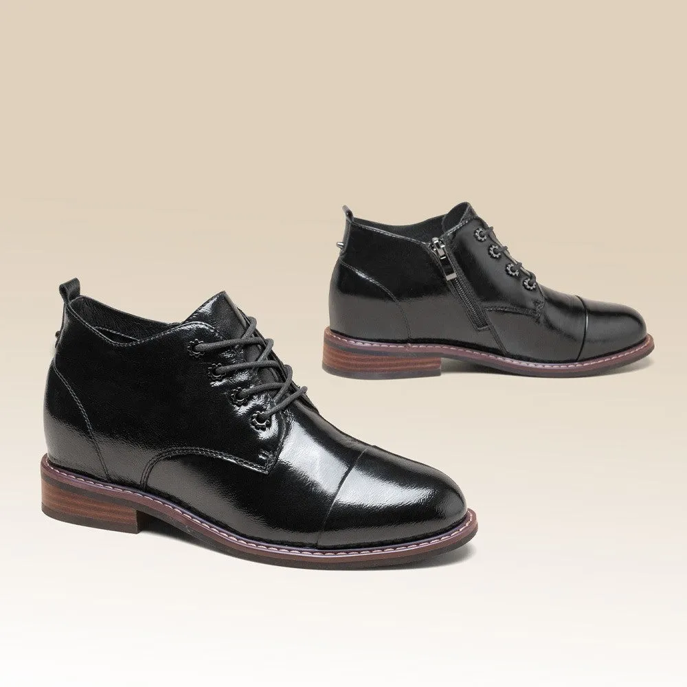6 CM / 2.36 Inches CMR CHAMARIPA Elevator Ankle Boots for Women - Stylish Black Leather Boots