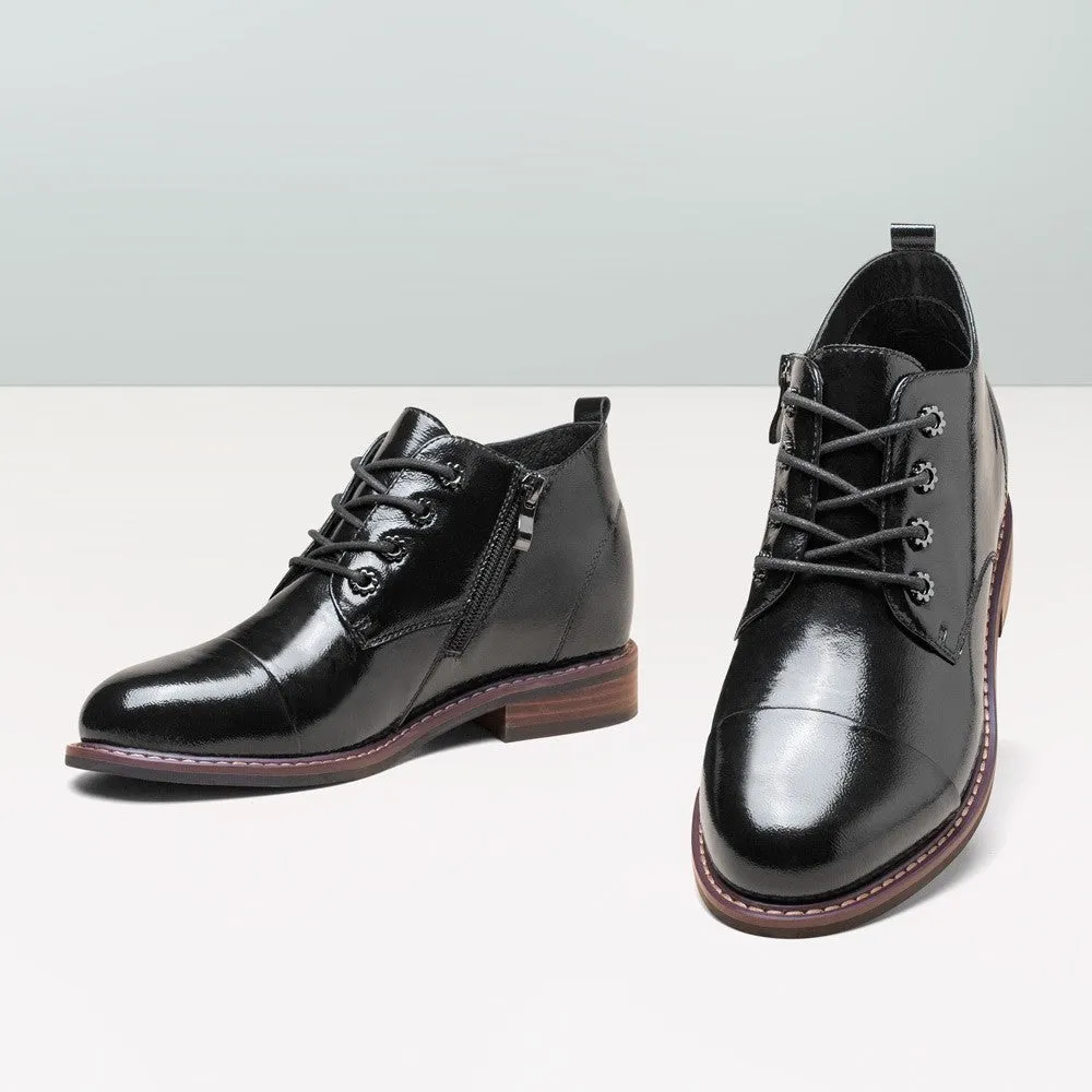 6 CM / 2.36 Inches CMR CHAMARIPA Elevator Ankle Boots for Women - Stylish Black Leather Boots