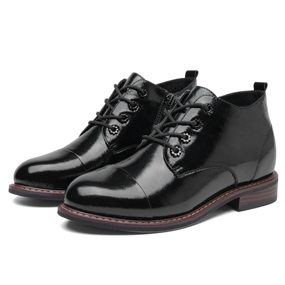 6 CM / 2.36 Inches CMR CHAMARIPA Elevator Ankle Boots for Women - Stylish Black Leather Boots