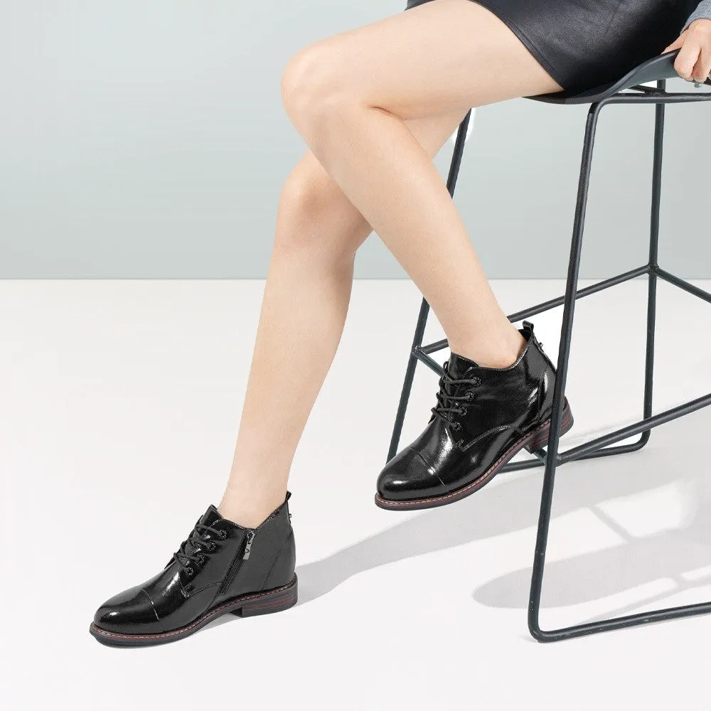 6 CM / 2.36 Inches CMR CHAMARIPA Elevator Ankle Boots for Women - Stylish Black Leather Boots
