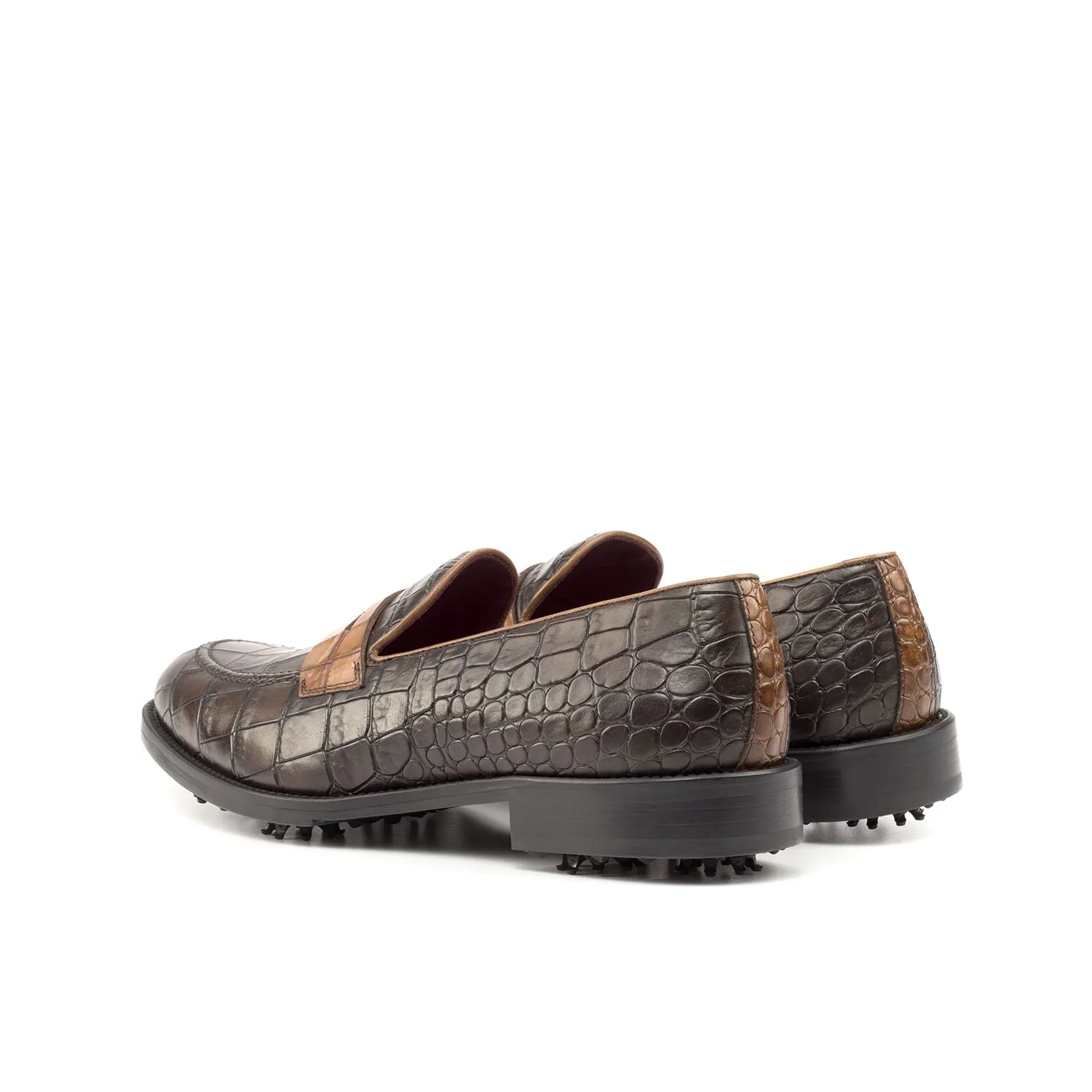 Ambrogio Men's Shoes Two-Tone Brown Crocodile Print / Calf-Skin Leather Penny Loafers (AMB2057)