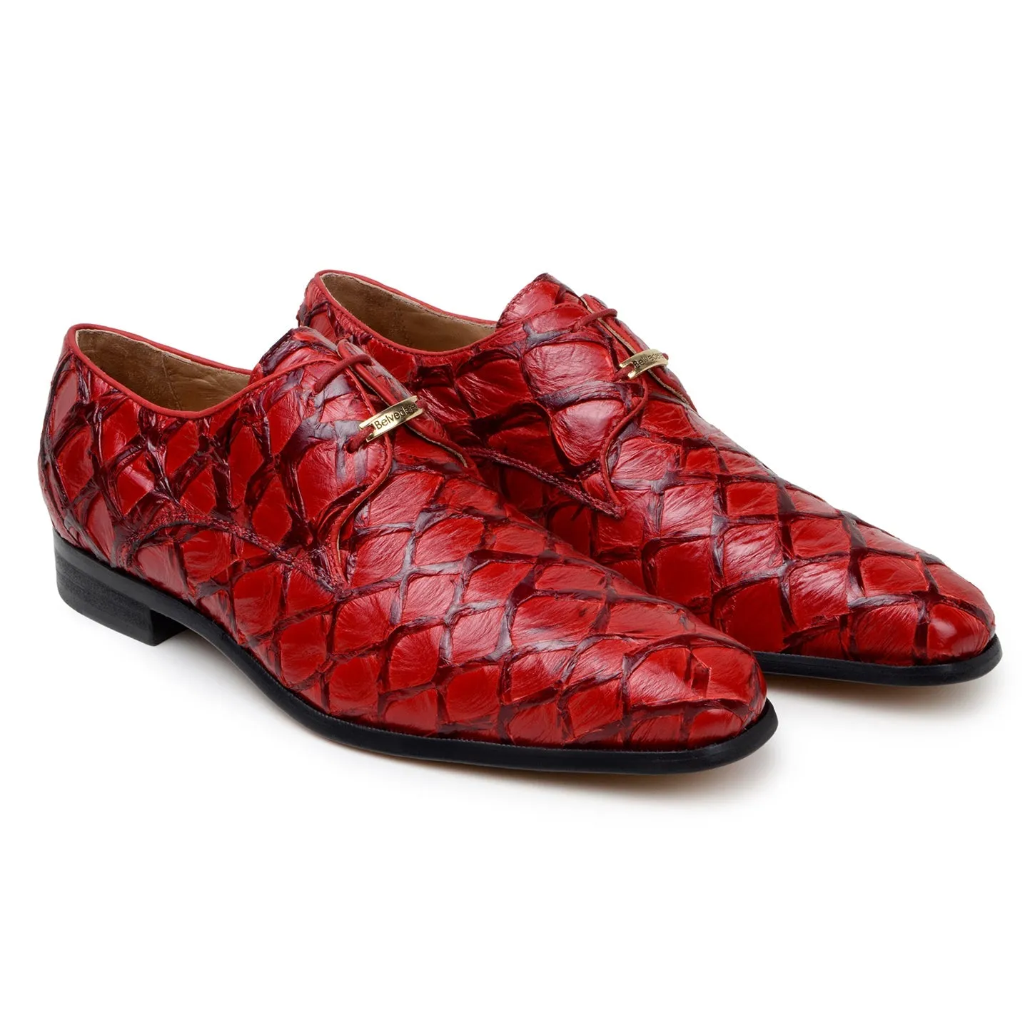 Belvedere Renzo BR01 Men's Shoes Exotic Pirarucu Lace-Up Derby (BV3185)