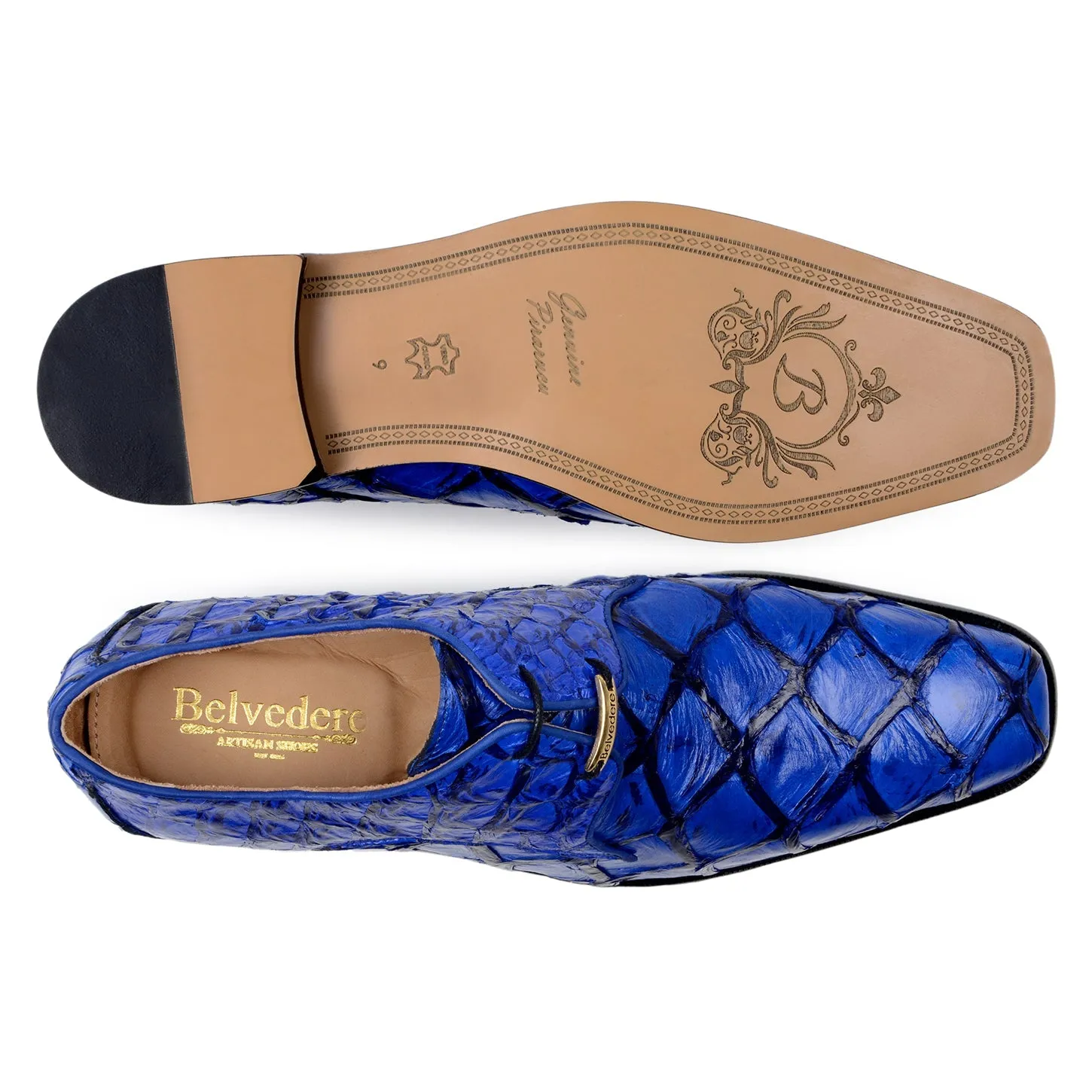 Belvedere Renzo BR01 Men's Shoes Exotic Pirarucu Lace-Up Derby (BV3185)