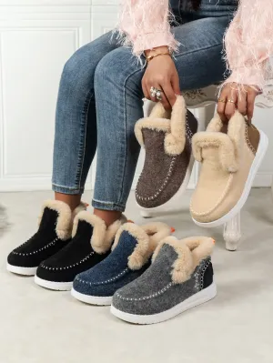 binfenxie  -  Furry Suede Round Toe Flat Sneakers