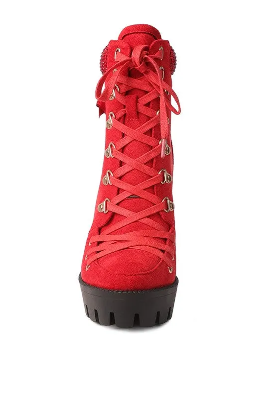 Birch Diamante Platform Block High Heel Ankle Boot
