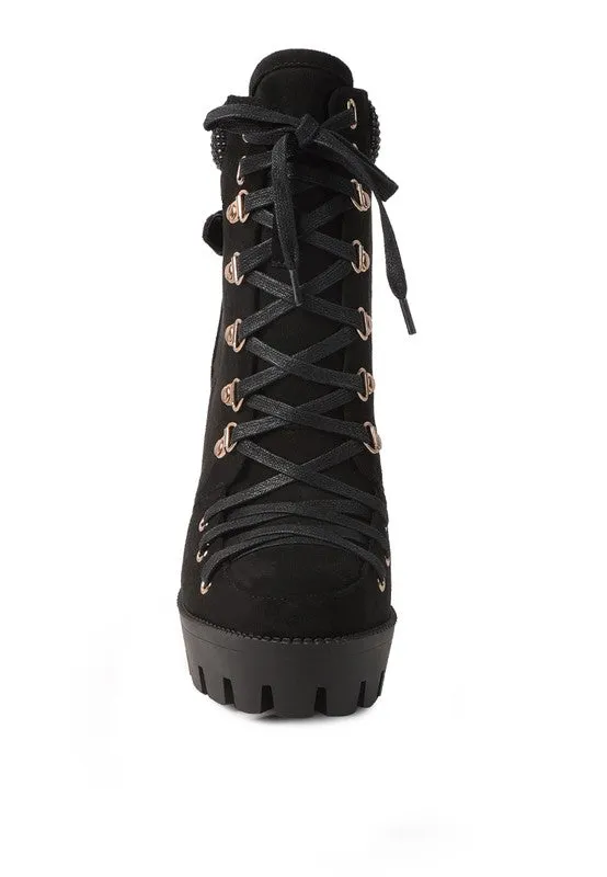 Birch Diamante Platform Block High Heel Ankle Boot