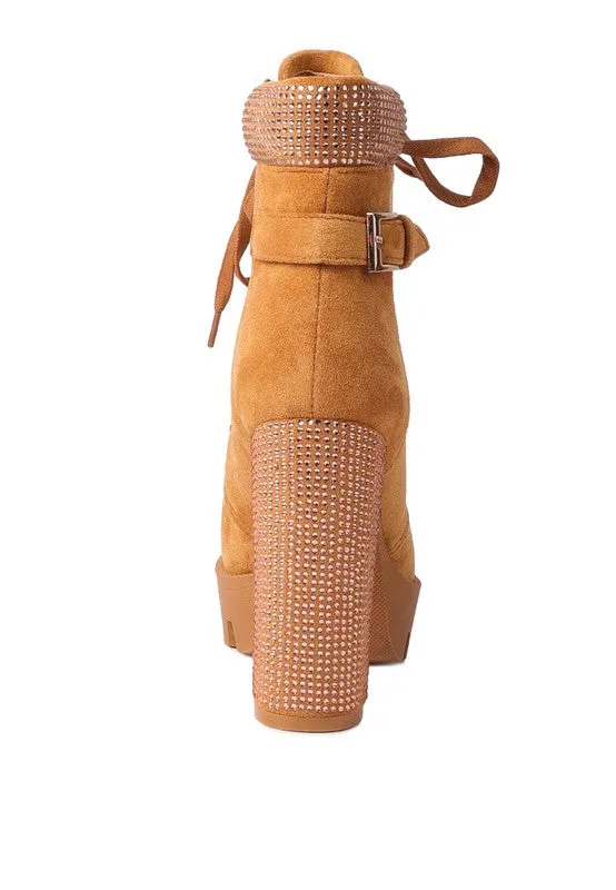 Birch Diamante Platform Block High Heel Ankle Boot