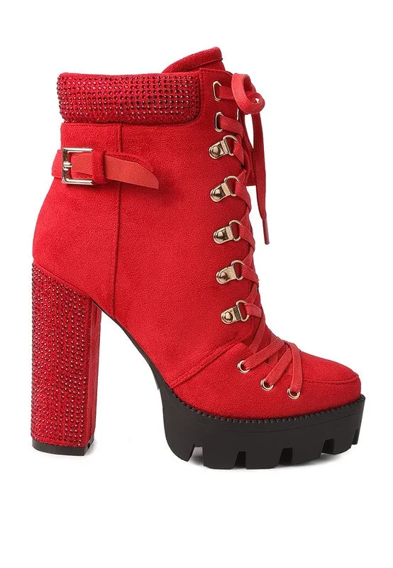 Birch Diamante Platform Block High Heel Ankle Boot
