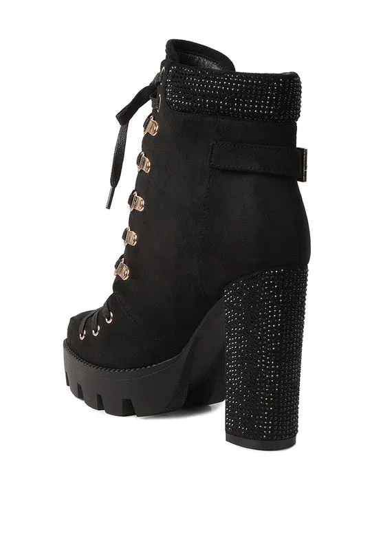 Birch Diamante Platform Block High Heel Ankle Boot