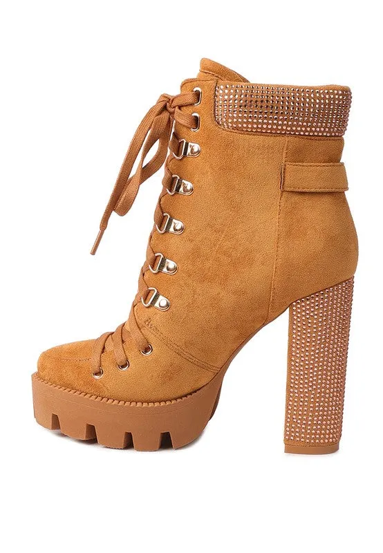 Birch Diamante Platform Block High Heel Ankle Boot