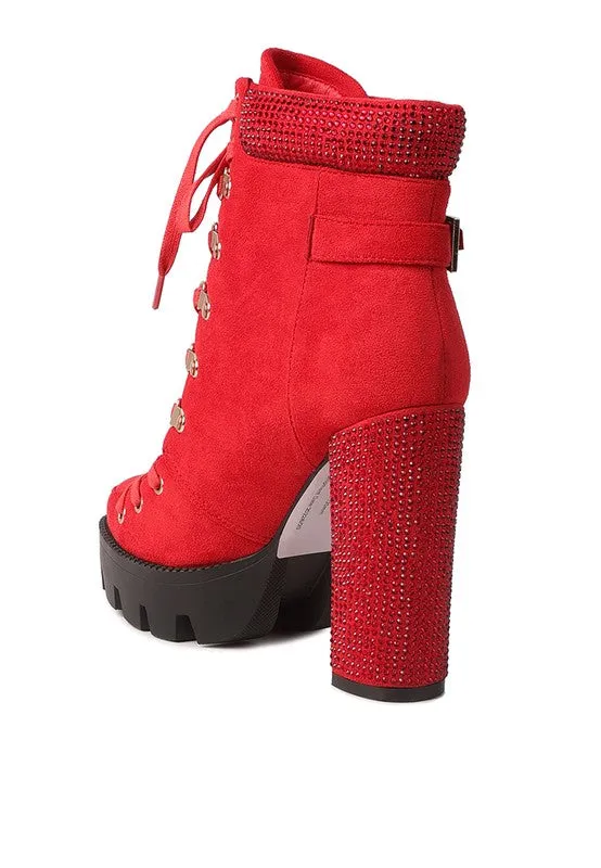 Birch Diamante Platform Block High Heel Ankle Boot