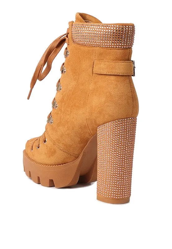 Birch Diamante Platform Block High Heel Ankle Boot