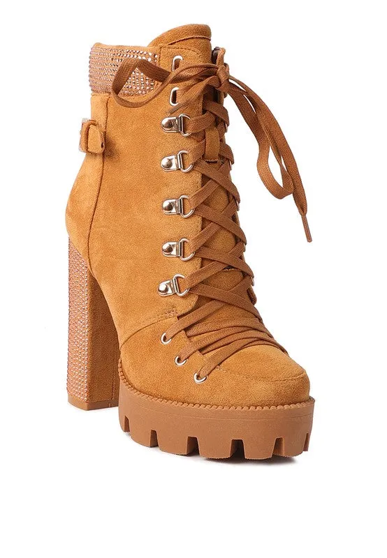 Birch Diamante Platform Block High Heel Ankle Boot
