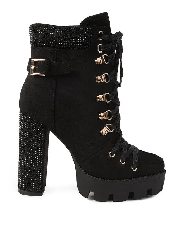 Birch Diamante Platform Block High Heel Ankle Boot