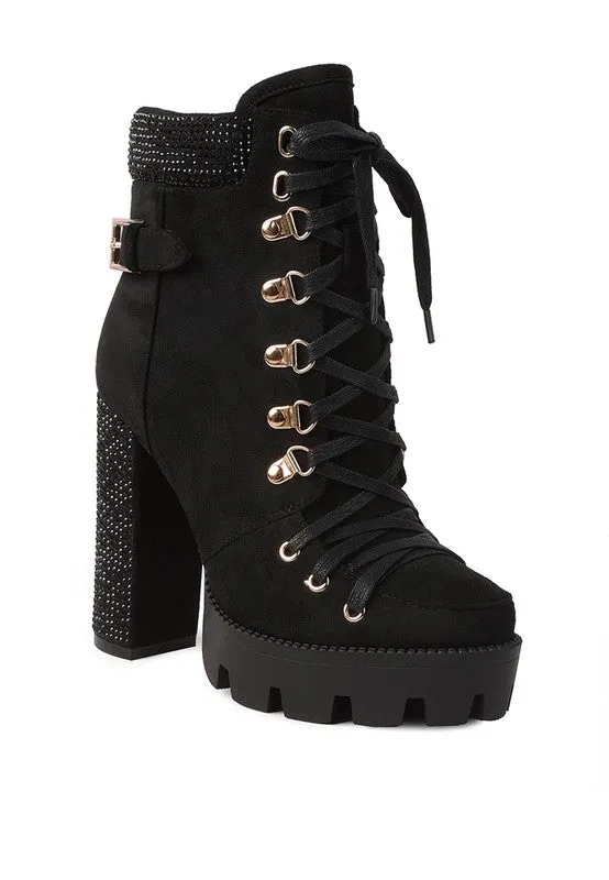 Birch Diamante Platform Block High Heel Ankle Boot