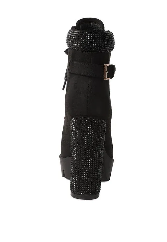 Birch Diamante Platform Block High Heel Ankle Boot