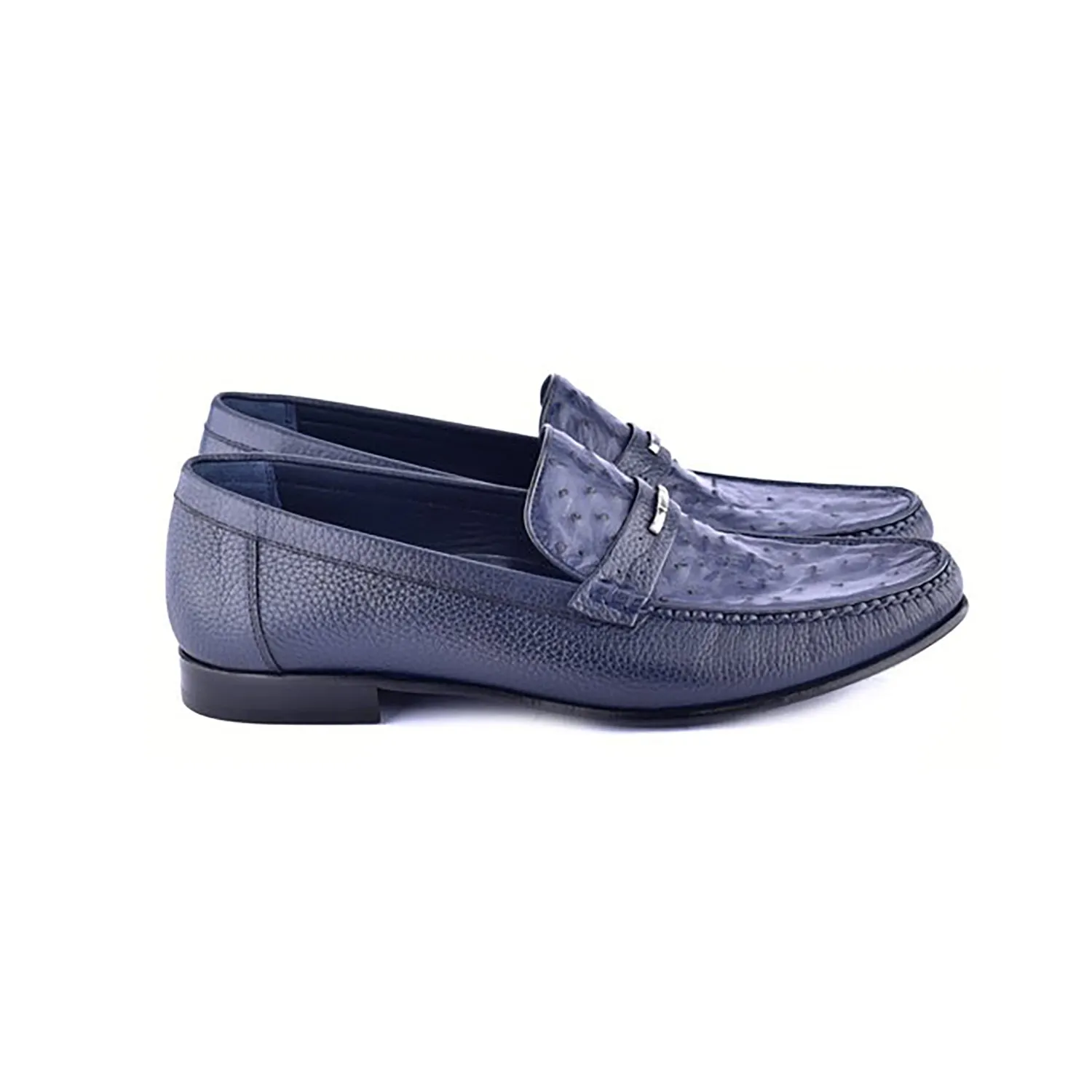 Corrente C0014051-3898Ost Men's Shoes Navy Exotic Ostrich / Deer-Skin Moccasin Loafers (CRT1473)