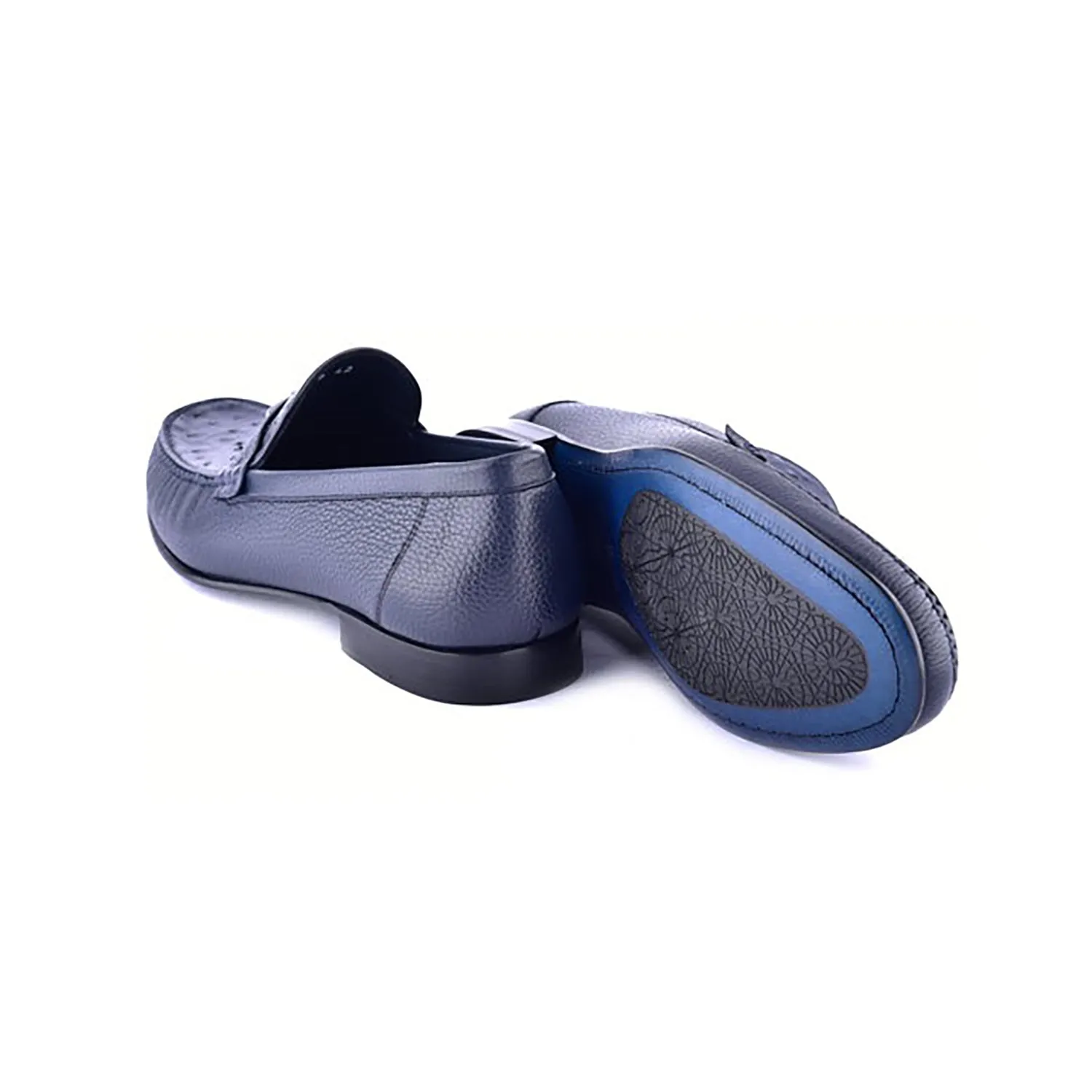 Corrente C0014051-3898Ost Men's Shoes Navy Exotic Ostrich / Deer-Skin Moccasin Loafers (CRT1473)