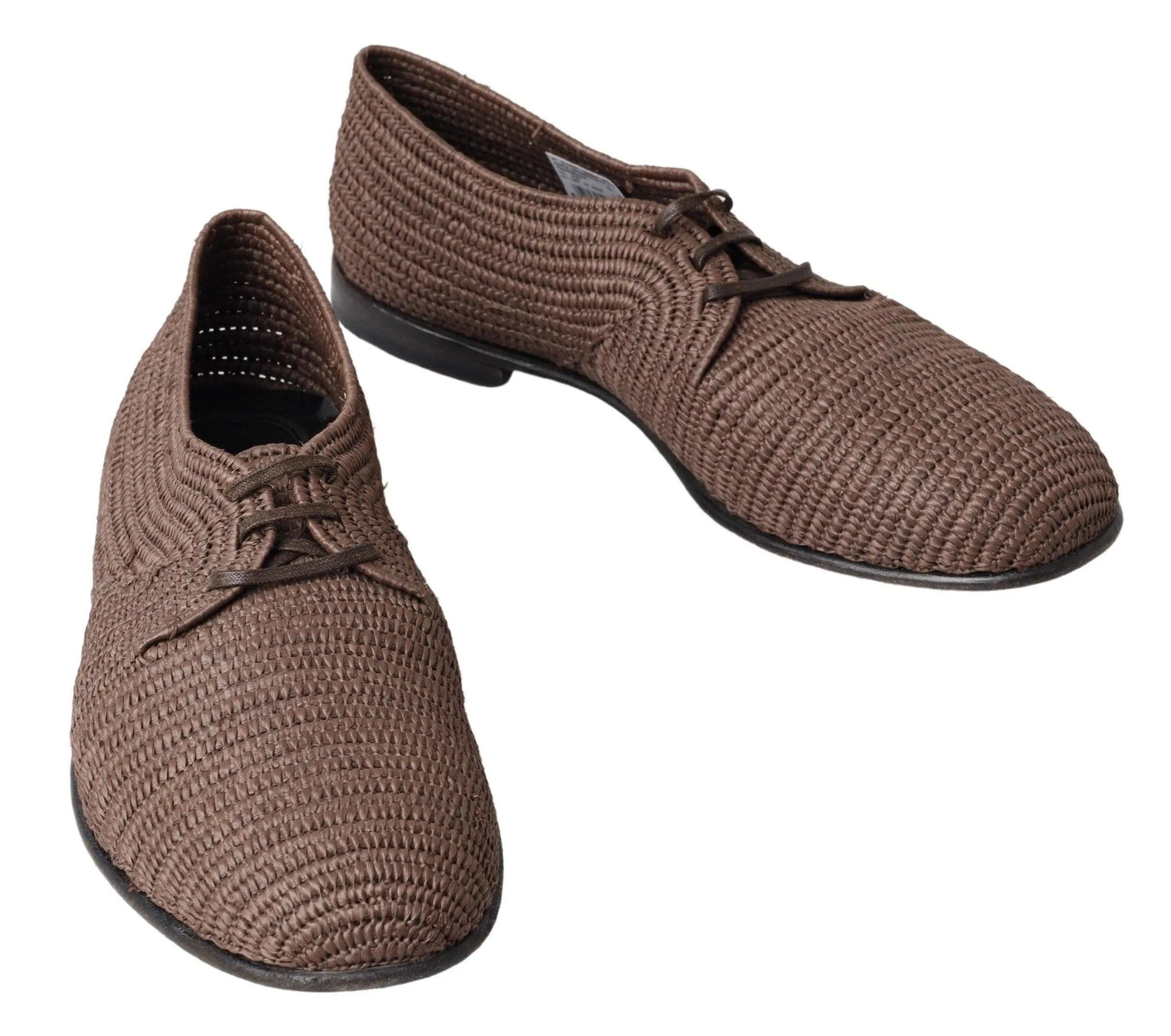 Dolce & Gabbana Brown Rafia Lace Up Casual Men Derby Shoes