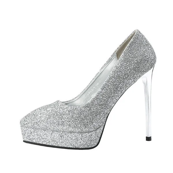 Eye-catching Sequined PU Upper Closed Toe Stiletto Heels Evening Shoes PS012