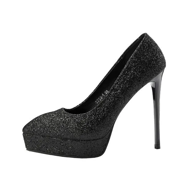 Eye-catching Sequined PU Upper Closed Toe Stiletto Heels Evening Shoes PS012