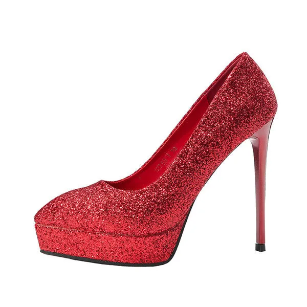 Eye-catching Sequined PU Upper Closed Toe Stiletto Heels Evening Shoes PS012