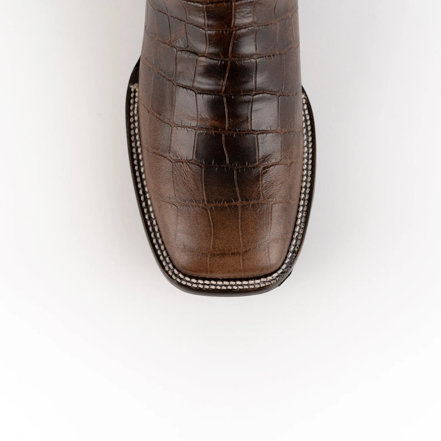 Ferrini Mens Brown Leather Mustang S-Toe Caiman Cowboy Boots
