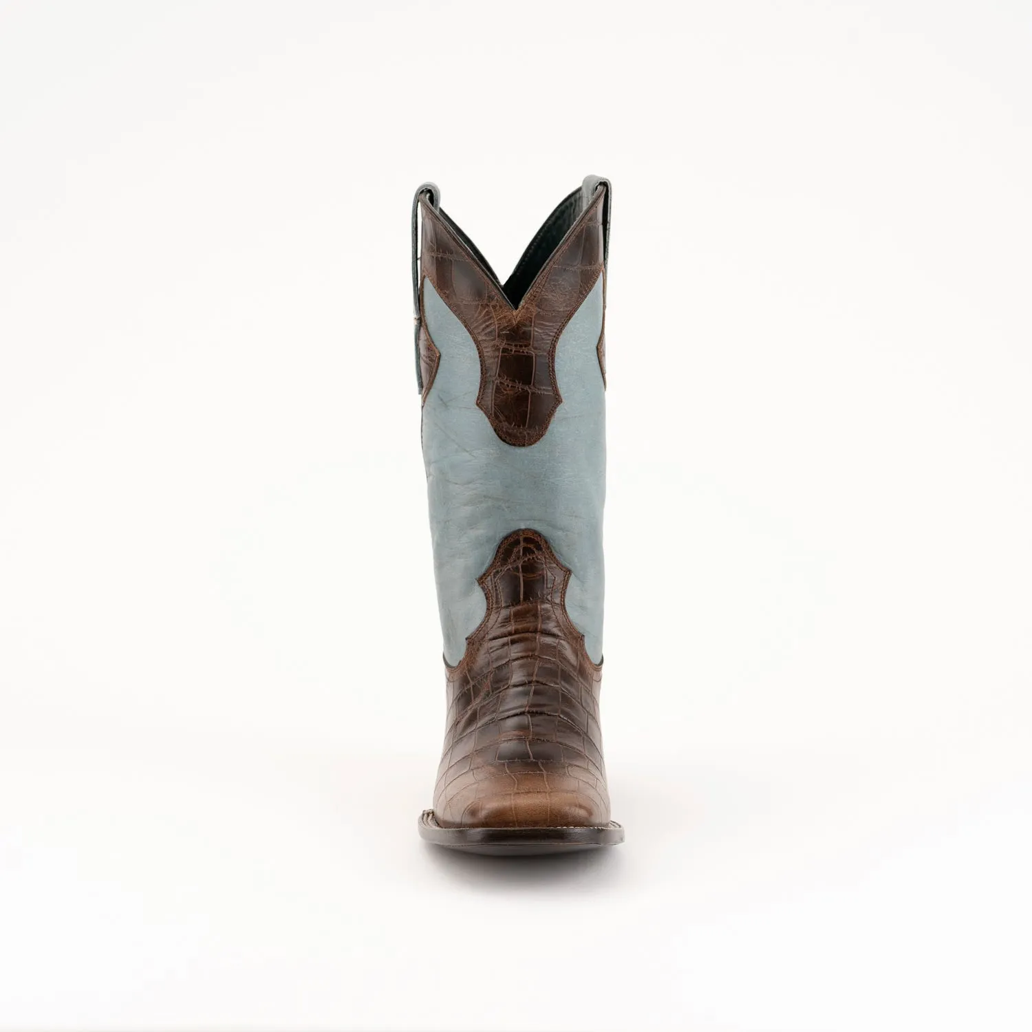 Ferrini Mens Brown Leather Mustang S-Toe Caiman Cowboy Boots