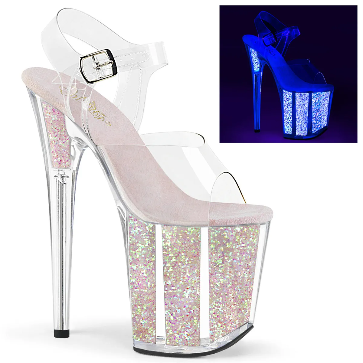 Flamingo-808UVG Neon Opal Glitter, 8" Heel