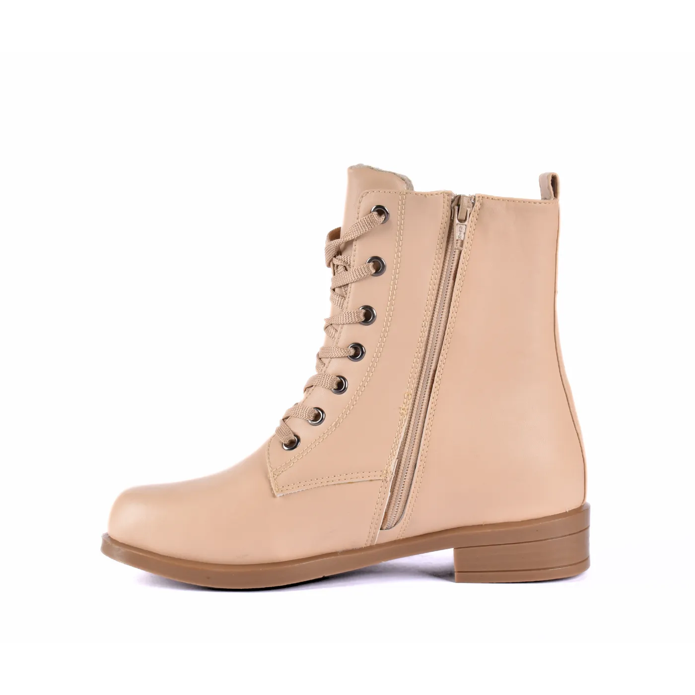 Flat Lace up Leather Ankle Boots
