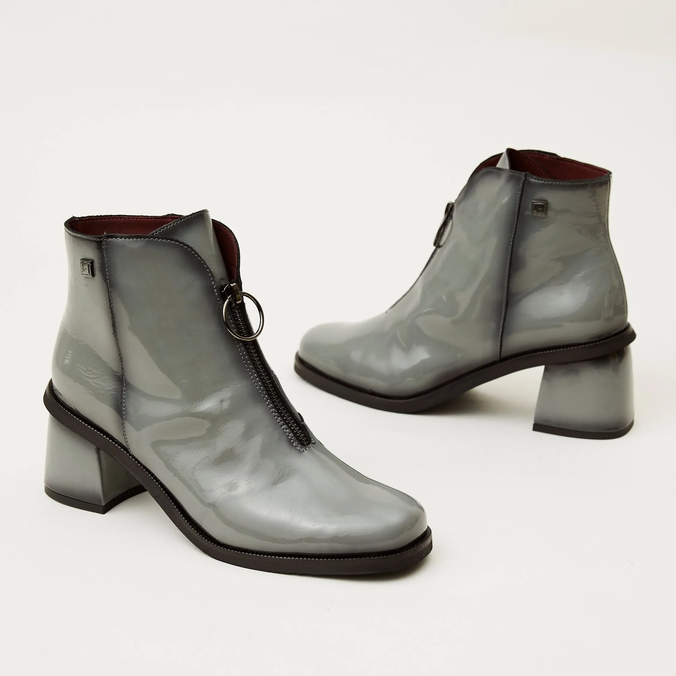 Jose Saenz Grey Patent Leather Ankle Boots