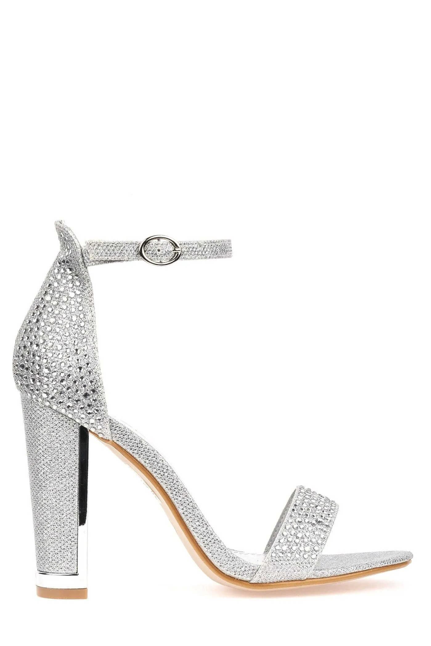 Lockie Gold Trim Block Heel Diamante Sandal in Silver