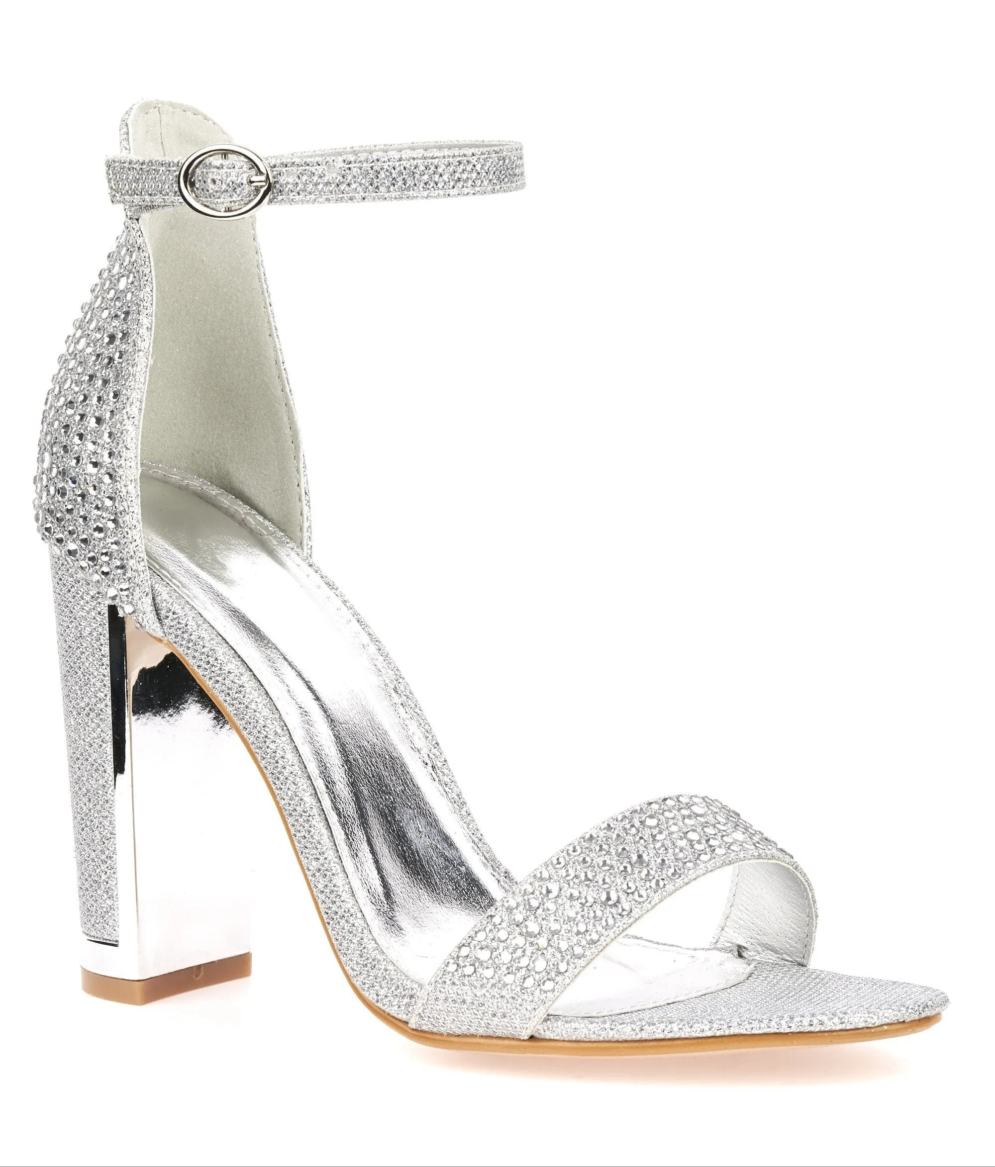 Lockie Gold Trim Block Heel Diamante Sandal in Silver