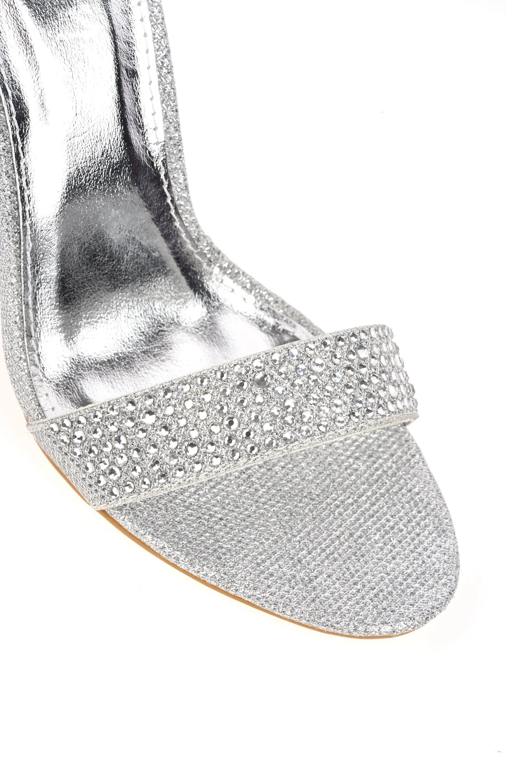 Lockie Gold Trim Block Heel Diamante Sandal in Silver