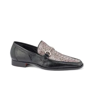 Mauri 4800/2 Priest Men's Shoes Black & Gray Exotic Iguana / Python Horsebit Loafers (MA5371)