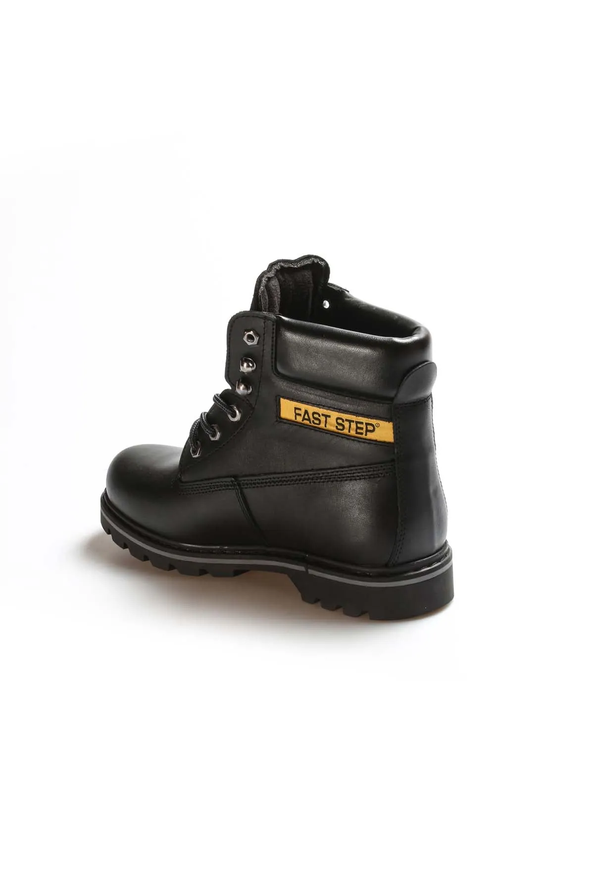 Men's Black Leather Lace-Up Boots with Padded Collar - Wessi