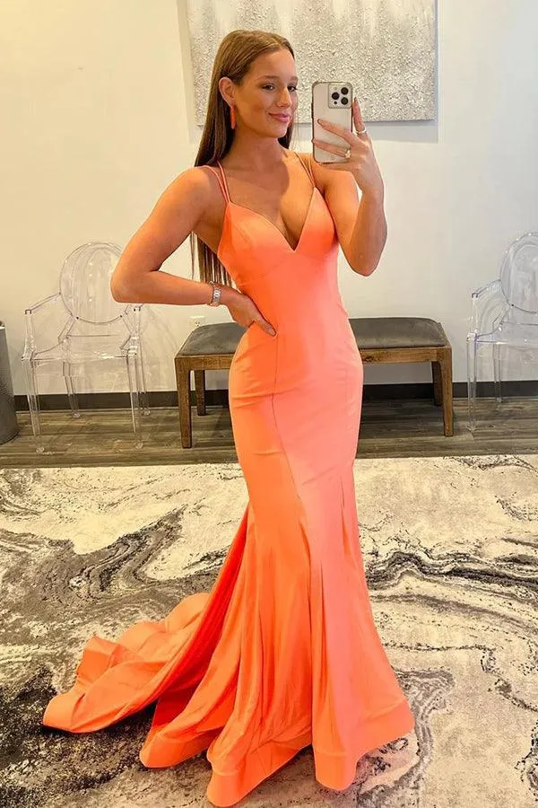 Mermaid Tight Orange Long Prom Dress Formal Gown PSK541
