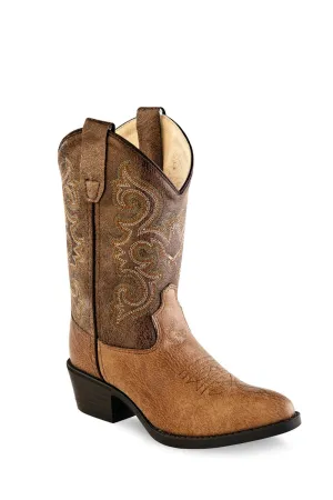 Old West Tan Kids Boys Faux Leather Western Cowboy Boots 11D