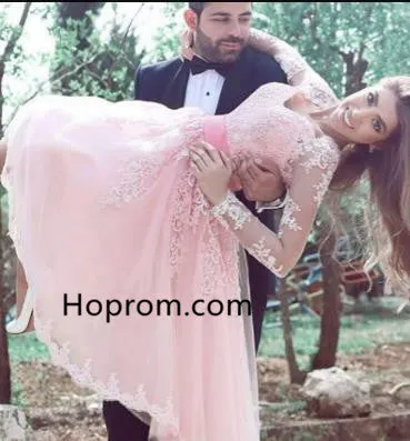 Pink Appliques Homecoming Dress, Long Sleeve Homecoming Dress