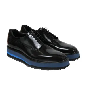 Platform Chunky Derby Black Leather Blue Sole Brogues