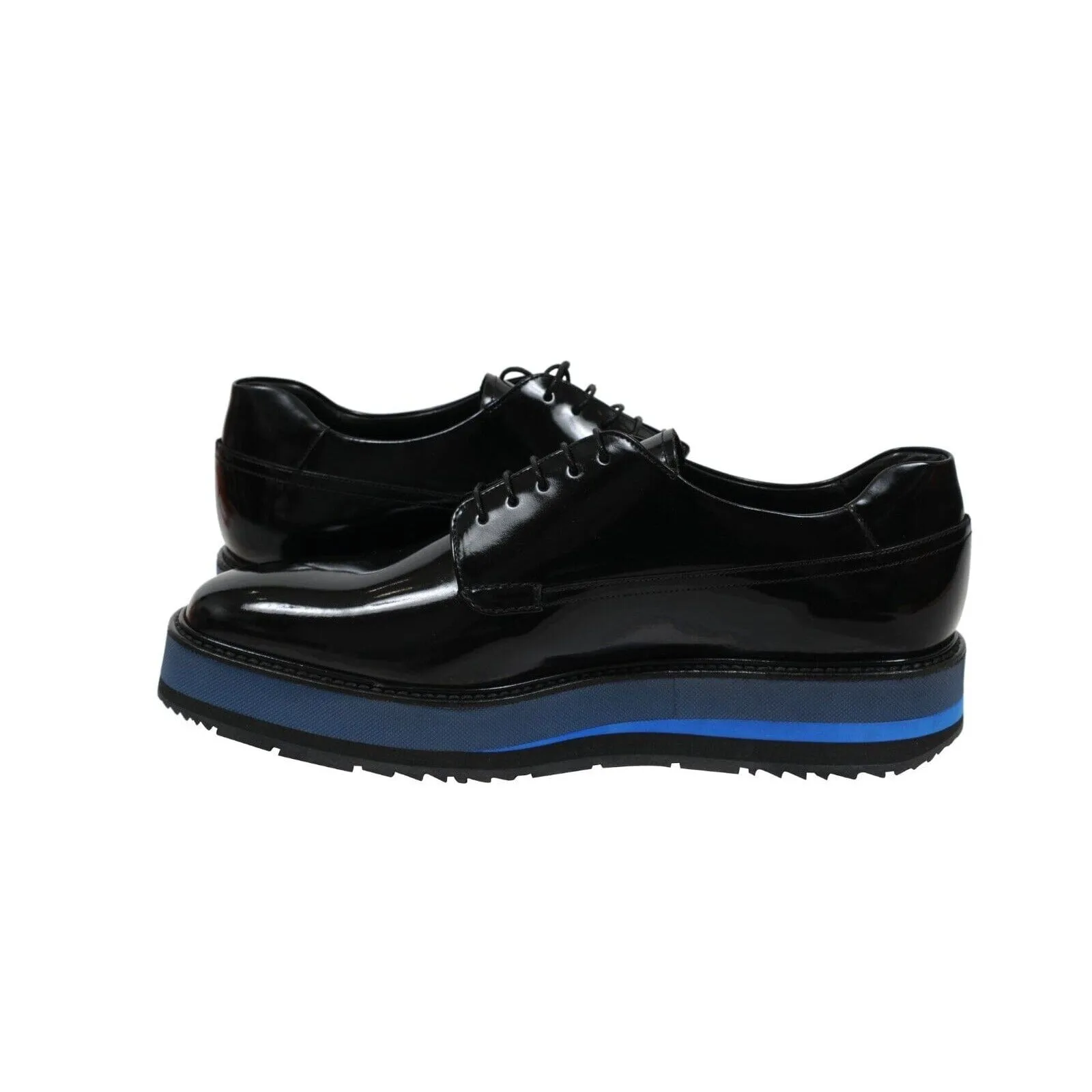 Platform Chunky Derby Black Leather Blue Sole Brogues