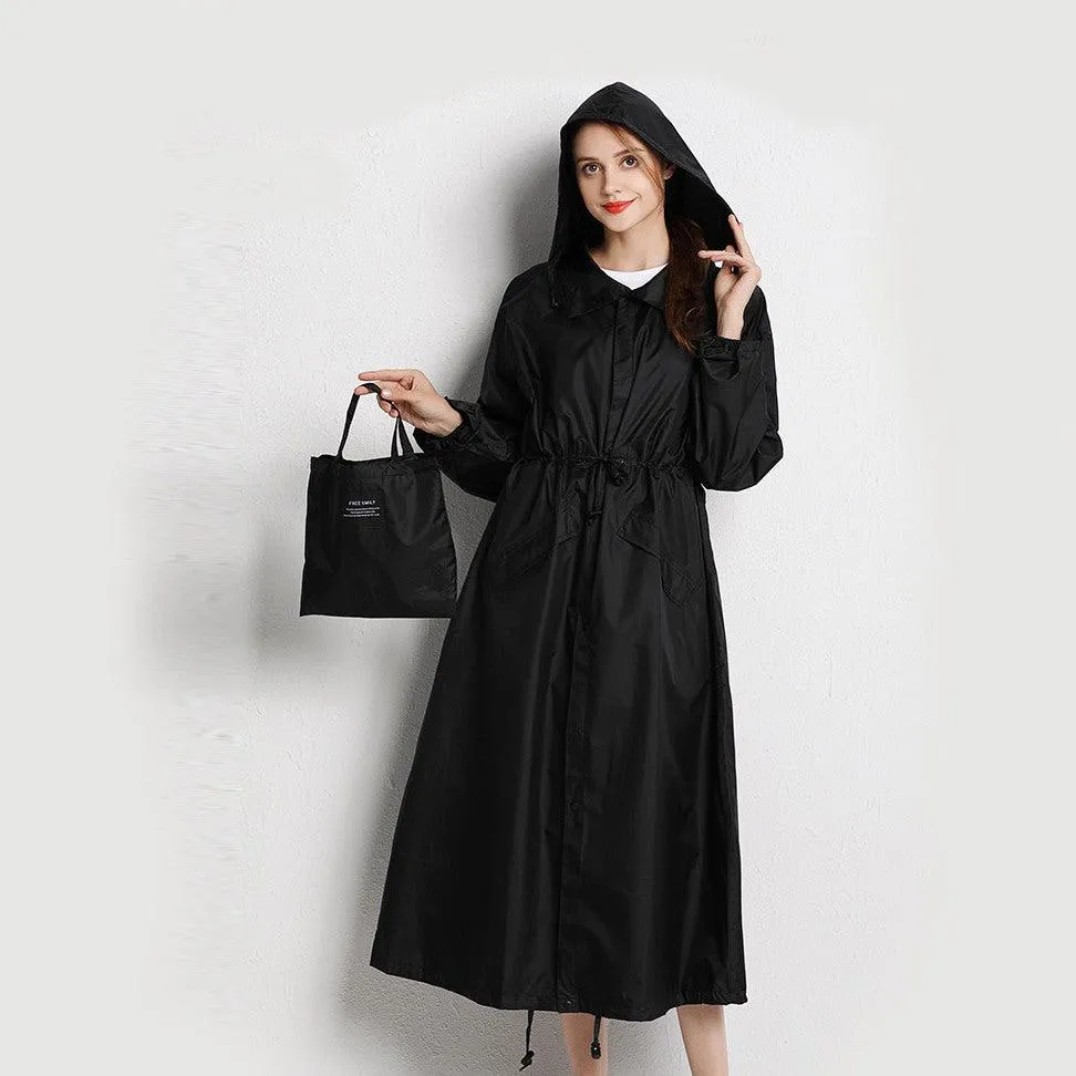 Raincoat Long Stylish Windbreaker With Detachable Hood Women's