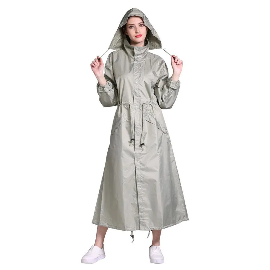 Raincoat Long Stylish Windbreaker With Detachable Hood Women's