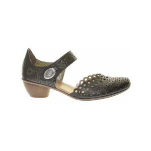 RIEKER PERFED MARY JANE KITTEN HEEL BLACK - WOMENS