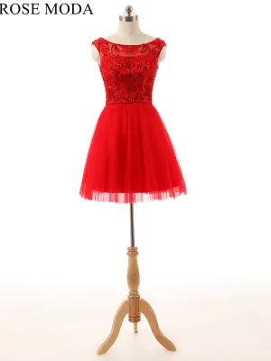 Rosemoda Red Beaded Cocktail Dress