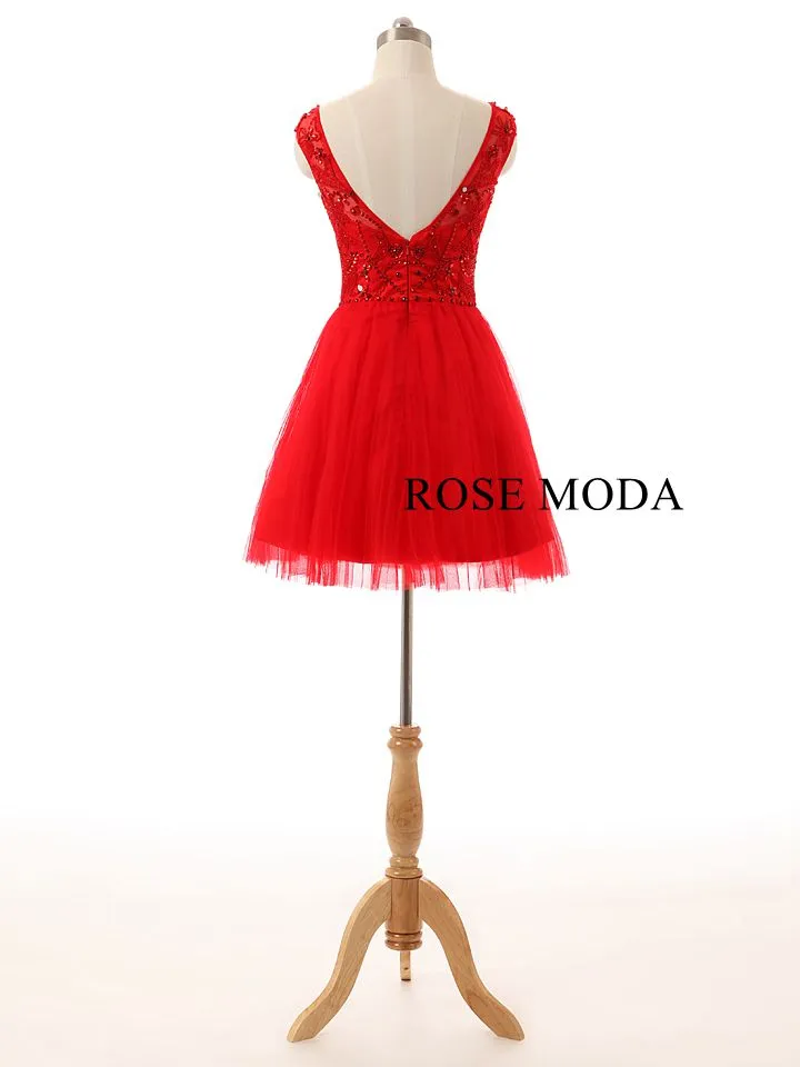 Rosemoda Red Beaded Cocktail Dress