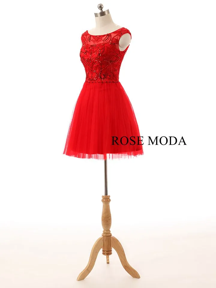 Rosemoda Red Beaded Cocktail Dress
