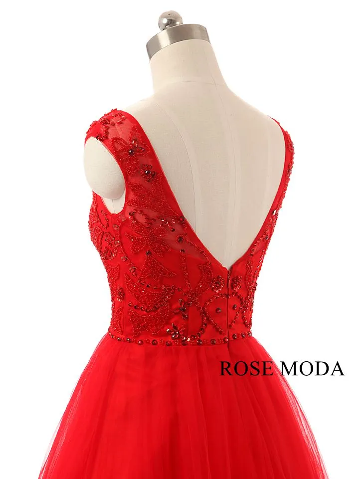 Rosemoda Red Beaded Cocktail Dress
