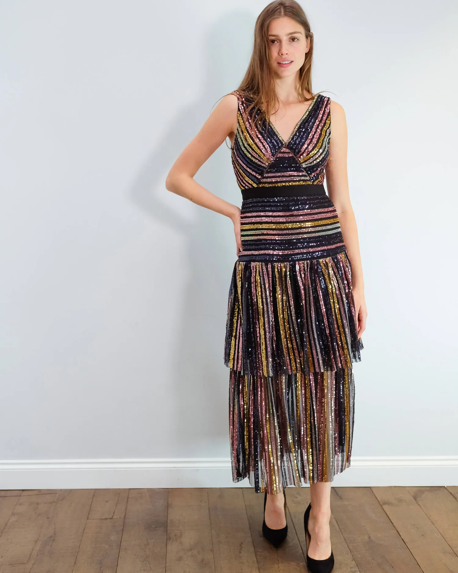 SP Stripe sequin midi dress