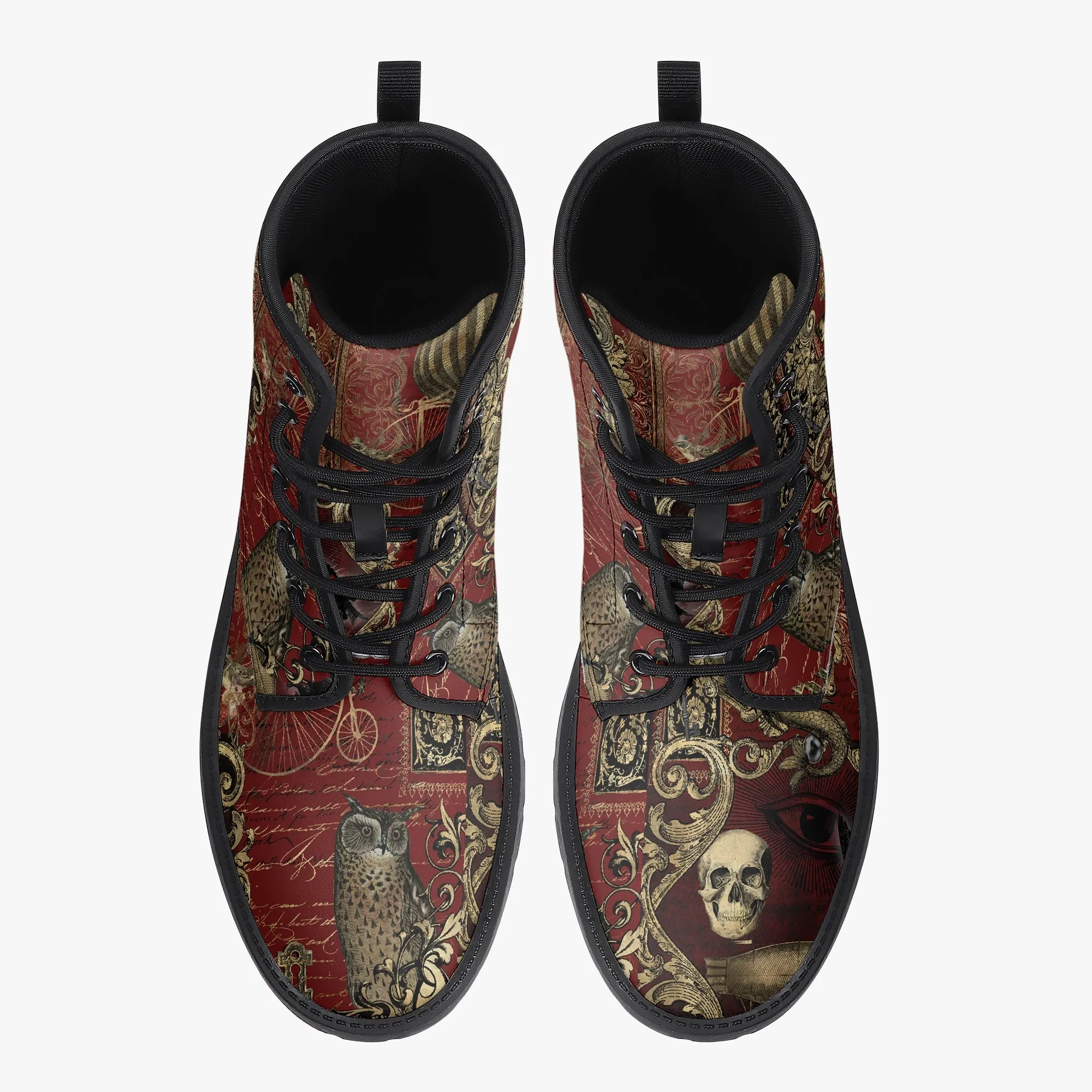 Steampunk Ephemera Blood Red Gothic Horror Combat Boots (JPREGSH1)